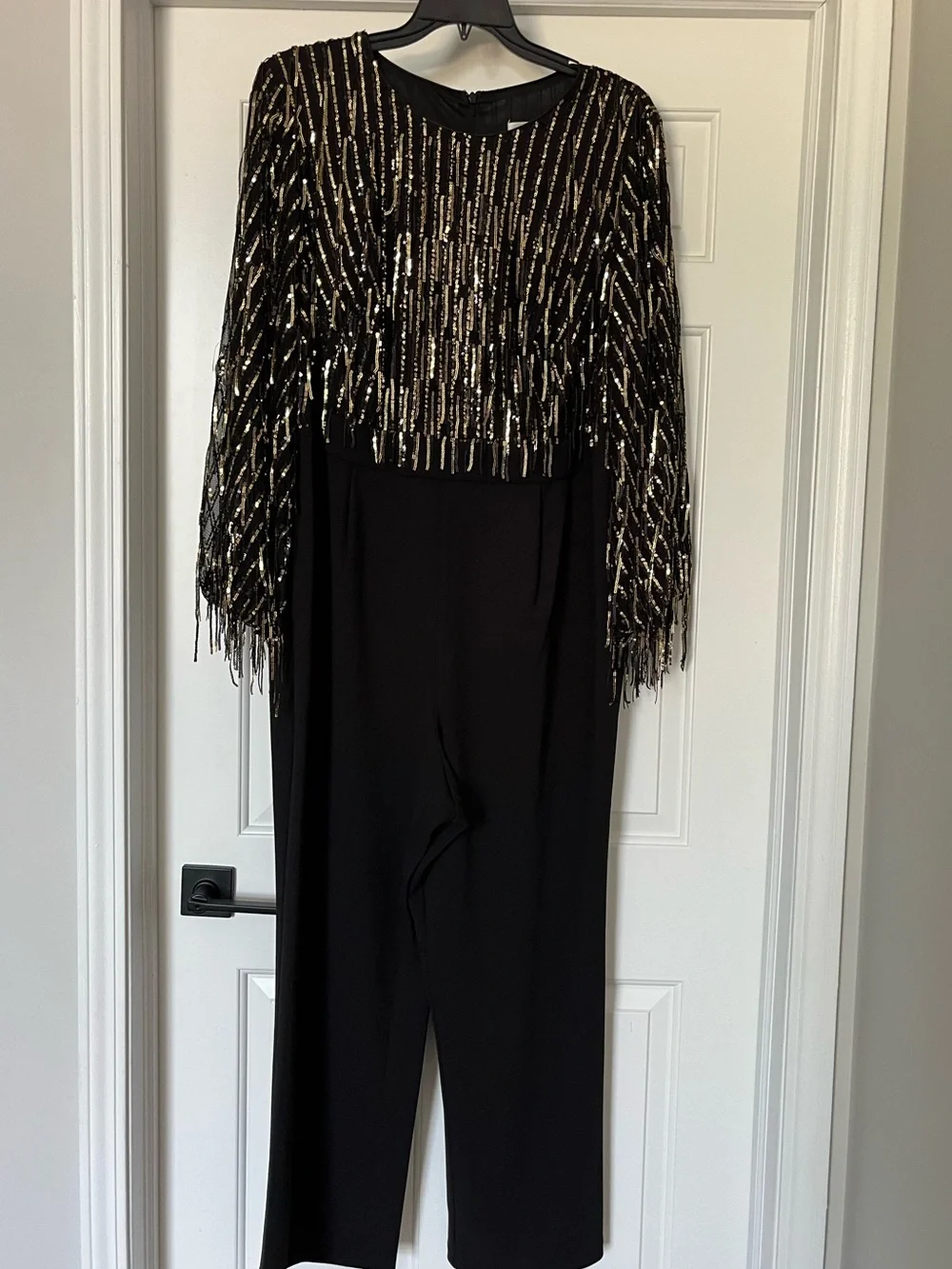 🖤✨ Eliza J Sequin Fringe Straight-Leg Jumpsuit Dress Sequin Size 18W NWT